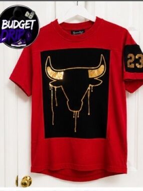 Kids Red Short-Sleeve Tee with Gold Bull Graphic